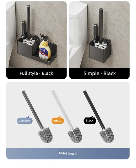 Duvara Monte Deliksiz Lüks Tuvalet Fırçası Seti - Şık Siyah - 2 Fırçalı ve Raflı - Resim 11