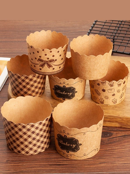 Kek Tatlı için Tek Kullanımlık Kağıt Pişirme Kapları - Küçük Boy Kraft Karışık (200 Adet, 4 Stil) - 2
