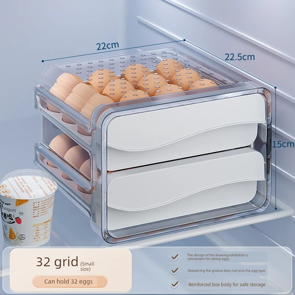 Buzdolabı Yumurta Saklama Kutusu - Çift Katmanlı PET - 32 Adet
