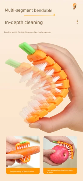Havuç Silikon Meyve Sebze Temizleme Fırçası - Turuncu / 4'lü Paket - 10