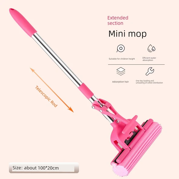 Mini Rulo Sünger Paspas Pembe Set (1 Başlıklı, Teleskopik)