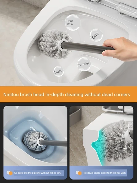 Duvara Monte Deliksiz Lüks Tuvalet Fırçası Seti - Şık Siyah - 2 Fırçalı ve Raflı - Resim 5