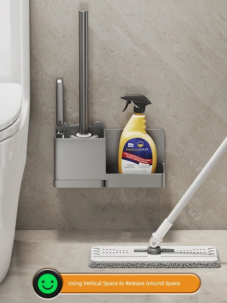 Duvara Monte Deliksiz Lüks Tuvalet Fırçası Seti - Şık Siyah - 2 Fırçalı ve Raflı - Resim 3