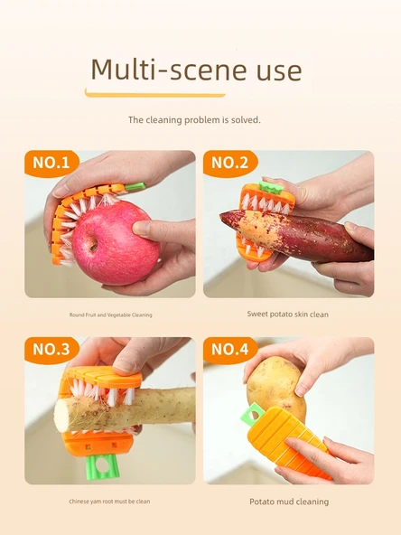 Havuç Silikon Meyve Sebze Temizleme Fırçası - Turuncu / 4'lü Paket - 6