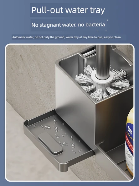 Duvara Monte Deliksiz Lüks Tuvalet Fırçası Seti - Şık Siyah - 2 Fırçalı ve Raflı - Resim 6