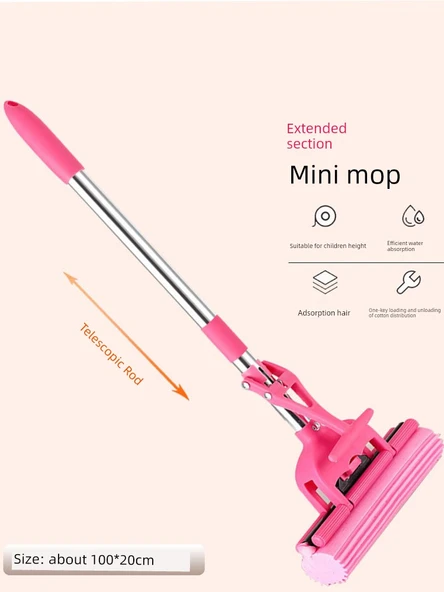 Mini Rulo Sünger Paspas Mavi Set +3 Başlık (Toplam 4 Başlıklı, Sabit) - 4