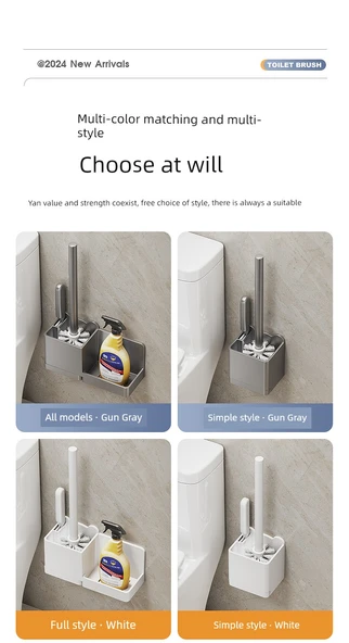 Duvara Monte Deliksiz Lüks Tuvalet Fırçası Seti - Şık Siyah - 2 Fırçalı ve Raflı - Resim 10