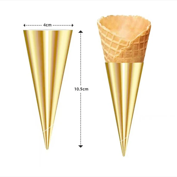 Dondurma Külahı Kağıt Kılıfı - Açık Altın 10.5cm - 100 Adet