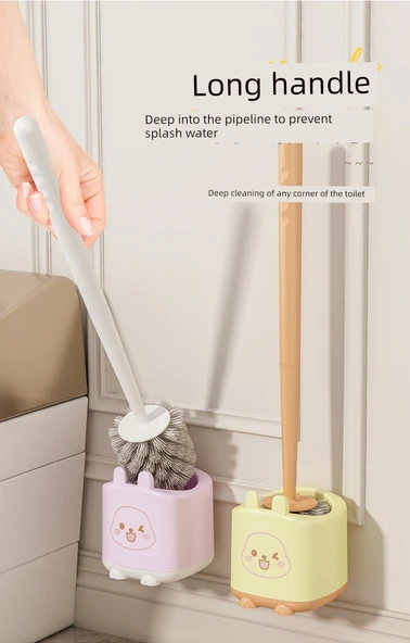 Duvara Monte Çizgi Film Tuvalet Fırçası Seti - Pembe + Sarı (2 Adet) - Resim 8