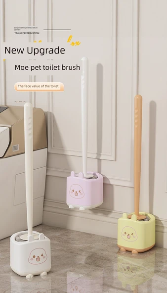 Duvara Monte Çizgi Film Tuvalet Fırçası Seti - Pembe + Sarı (2 Adet) - Resim 6