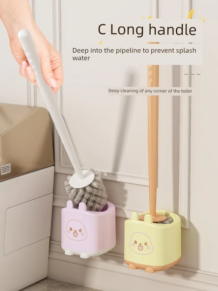 Duvara Monte Çizgi Film Tuvalet Fırçası Seti - Pembe + Sarı (2 Adet) - Resim 3