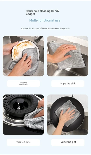 Çift Taraflı Nano Metal Telli Bulaşık Yıkama Bezi - [Çift Katmanlı Kalın] Büyük Boy 6'lı Paket - 12