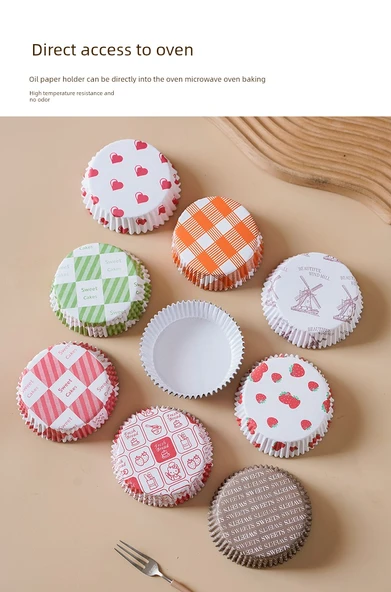 Kek Kağıdı Kabı - Yuvarlak Turuncu Kareli 200 Adet - Resim 10