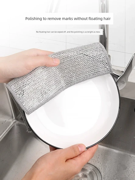 Çift Taraflı Nano Metal Telli Bulaşık Yıkama Bezi - [Çift Katmanlı Kalın] Büyük Boy 4'lü Paket - 4