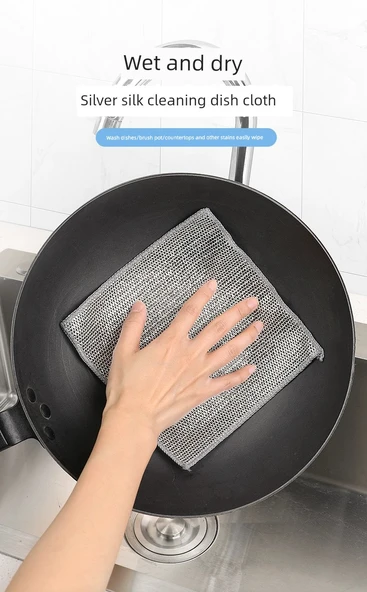 Çift Taraflı Nano Metal Telli Bulaşık Yıkama Bezi - [Çift Katmanlı Kalın] Büyük Boy 2'li Paket - 6