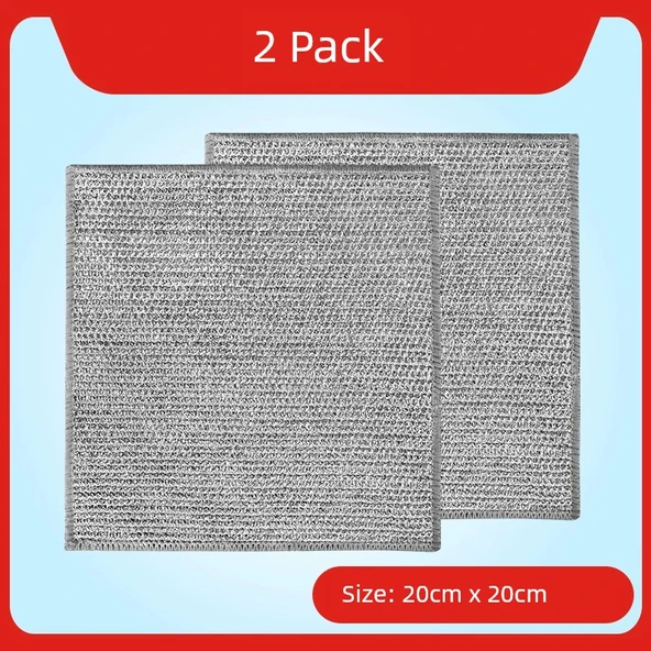 Çift Taraflı Nano Metal Telli Bulaşık Yıkama Bezi - [Çift Katmanlı Kalın] Büyük Boy 2'li Paket