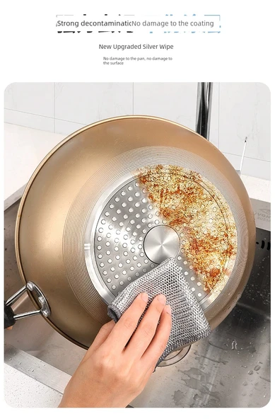 Çift Taraflı Nano Metal Telli Bulaşık Yıkama Bezi - [Çift Katmanlı Kalın] Büyük Boy 4'lü Paket - 8