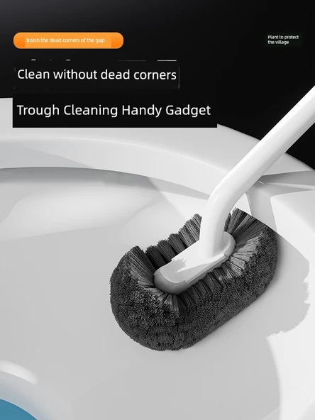 Uzun Saplı Köşe Ulaşmaz Tuvalet Fırçası - Gri + Mavi (2 Adet, Askılı) - Resim 3