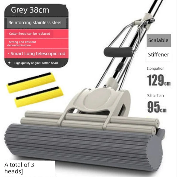 Gri Takviyeli İki Sıralı 38cm Sünger Paspas - 3 Başlıklı