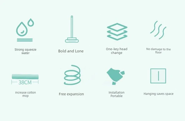 Sünger Paspas - Tek Tuşla Başlık Değişimi - Kalın Çubuk 28cm Çift Sıra 1 Başlıklı (Çay Yeşili) - Resim 8