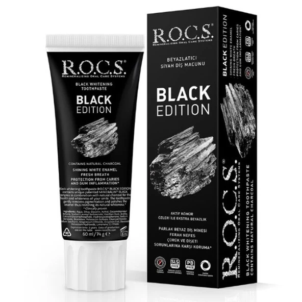 Rocs Black Edıtıon Kömür Özleri Ile Beyazlatıcı Diş Macunu 74gr ürün görseli