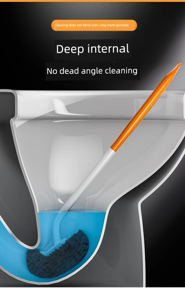 Uzun Saplı Köşe Ulaşmaz Tuvalet Fırçası - Gri + Mavi (2 Adet, Askılı) - Resim 12