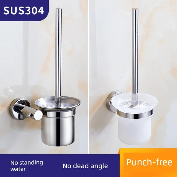 304 Paslanmaz Çelik Tuvalet Fırçası Seti - 2 Fırça Başlıklı + 1 Paslanmaz Çelik Fırça Saplı - Resim 2