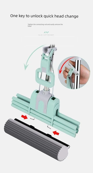 Sünger Paspas - Tek Tuşla Başlık Değişimi - 38cm Üç Sıra 1 Başlıklı (Çay Yeşili) - Resim 11