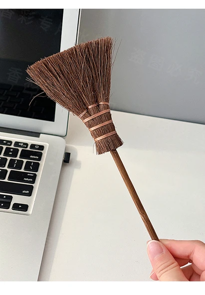 Mini Masaüstü Klavye Temizleme Fırçası - Zizhu Uzun Saplı Küçük Kahverengi - 9