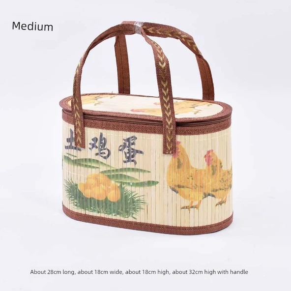 Katlanabilir Bambu Dokuma Yumurta Sepeti - 28x18x16cm - 3-3.5kg Yumurta Kapasiteli