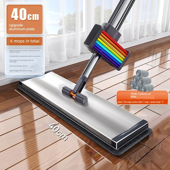 Paslanmaz Çelik Saplı Düz Paspas - 40cm Alüminyum Plaka + 6 Bez