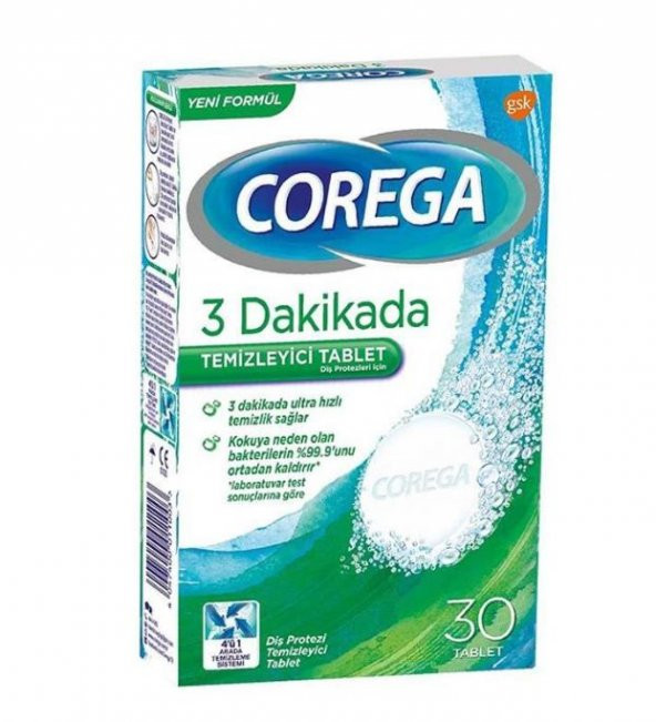 Corega 3 Dakikada Protez Temizleyici Tablet 30lu ürün görseli