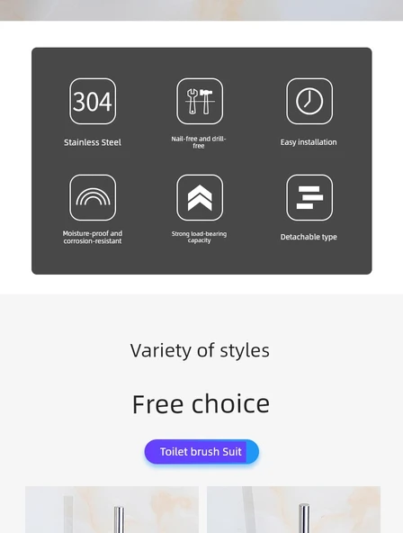 304 Paslanmaz Çelik Tuvalet Fırçası Seti - 2 Fırça Başlıklı + 1 Paslanmaz Çelik Fırça Saplı - Resim 8