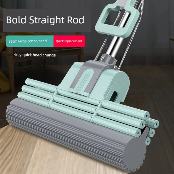 Sünger Paspas - Tek Tuşla Başlık Değişimi - 38cm Üç Sıra 1 Başlıklı (Çay Yeşili) - Resim 2