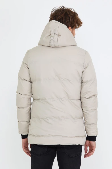 Mero Life Erkek Taş Dar Kesim Içi Kürklü Kapüşonlu Dik Yaka Uzun Şişme Mont & Kaban - 7