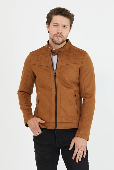 Mero Life Erkek Taba Mevsimlik Dar Kesim Süet Ceket & Mont - 5