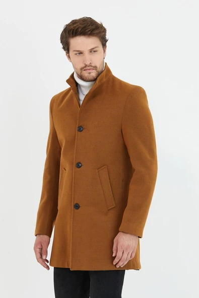 Mero Life Erkek Kiremit Dik Yaka Uzun Kaşe Kaban - 2