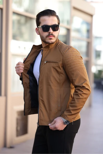 Mero Life Erkek Taba Su ve Rüzgar Geçirmez Slim Fit Astarlı Mevsimlik Mont - 2