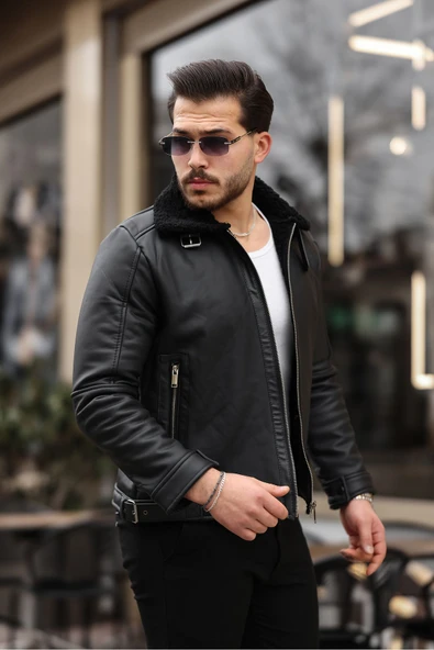 Mero Life Erkek Napa Deri Içi Full Kürklü Yüksek Kalite Slim Fit Siyah Mont & Ceket - 2