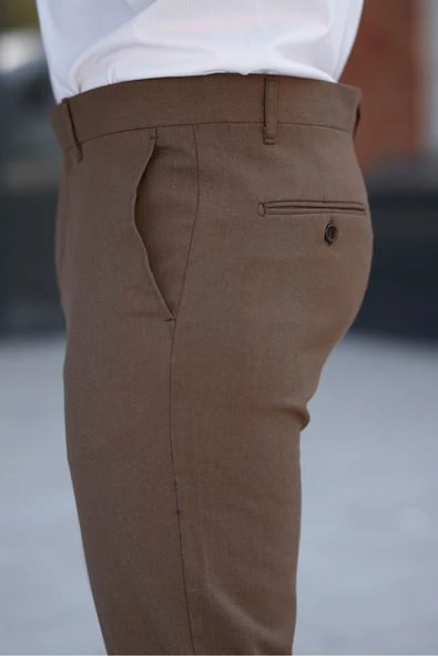 Mero Life Erkek Açık Kahverengi Italyan Kesim Slim Fit Kaliteli Esnek Likralı Bilek Boy Kumaş Pantolon - 4