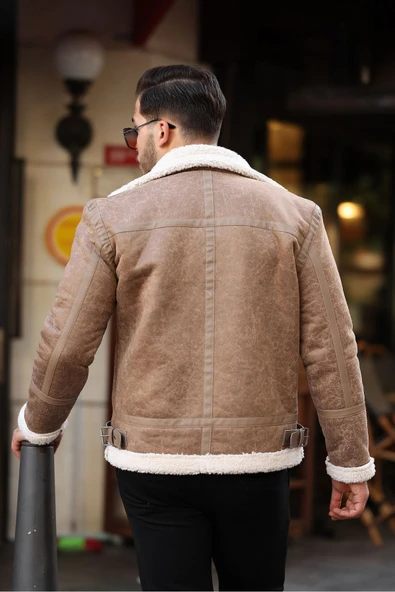 Mero Life Erkek Napa Deri Içi Full Kürklü Yüksek Kalite Slim Fit Krem Mont & Ceket - 4