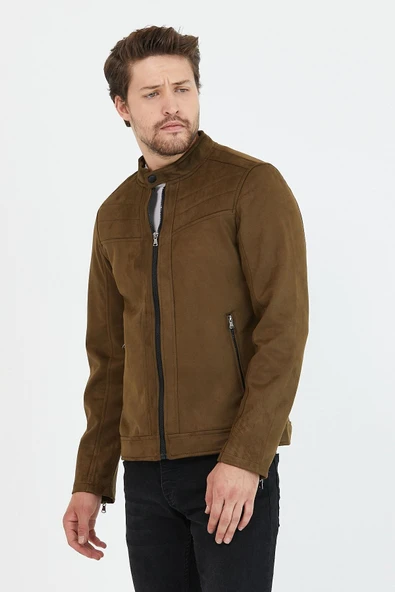 Mero Life Erkek Haki Dar Kesim Süet Ceket - 2