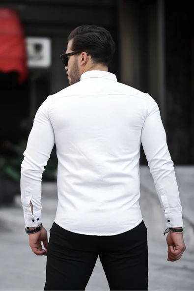 Mero Life Erkek Beyaz Slim Fit Dar Kesim Kot Gömlek - 4