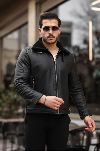 Mero Life Erkek Napa Deri Içi Full Kürklü Yüksek Kalite Slim Fit Siyah Mont & Ceket - 3