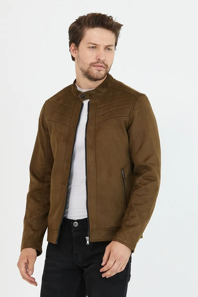 Mero Life Erkek Haki Dar Kesim Süet Ceket - 4
