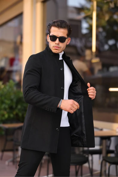 Mero Life Erkek Siyah Yeni Sezon Kaşe Kaban - 4