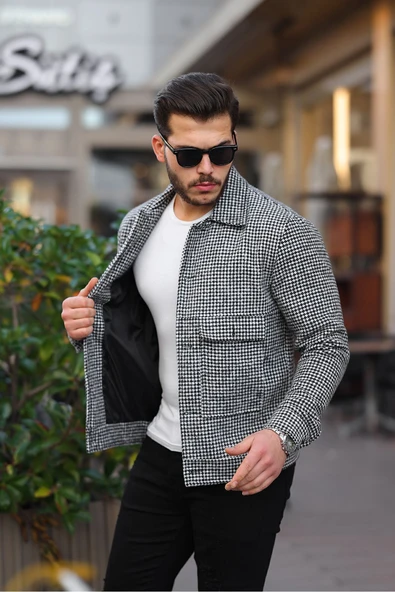 Mero Life Erkek Spor Kesim Yün Karışımlı Kaz Ayağı Desenli Kısa Ceket Kaşe Kaban - 3