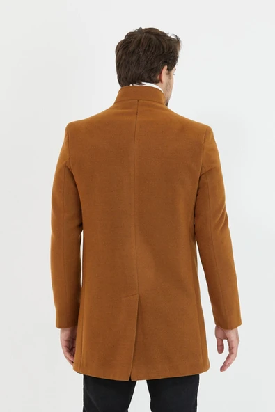 Mero Life Erkek Kiremit Dik Yaka Uzun Kaşe Kaban - 3