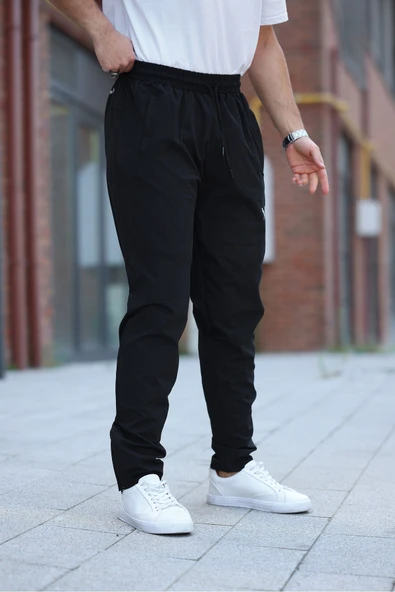 Mero Life Erkek Siyah Baggy Eşofman Altı Fermuarlı Paça Kaliteli Paraşüt Kumaş - 2