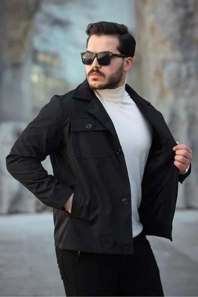 Mero Life Erkek Siyah Astarlı Mevsimlik Ceket & Mont